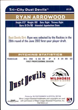 2012 Grandstand Tri-City Dust Devils #NNO Ryan Arrowood Back