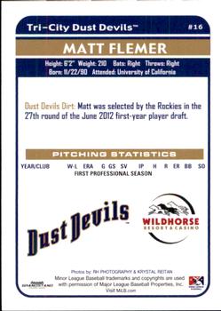 2012 Grandstand Tri-City Dust Devils #NNO Matt Flemer Back