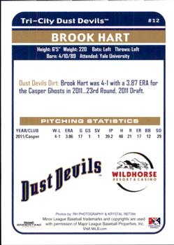 2012 Grandstand Tri-City Dust Devils #NNO Brook Hart Back