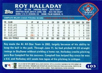 2003 Topps #103 Roy Halladay Back