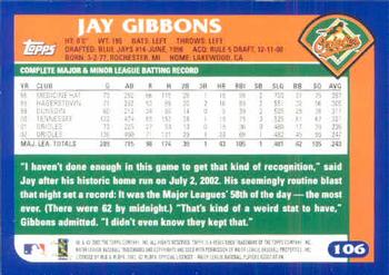 2003 Topps #106 Jay Gibbons Back