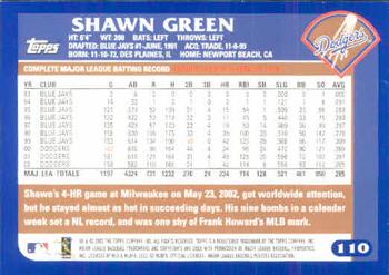 2003 Topps #110 Shawn Green Back