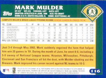 2003 Topps #116 Mark Mulder Back