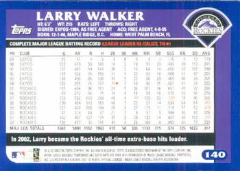 2003 Topps #140 Larry Walker Back
