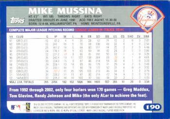 2003 Topps #190 Mike Mussina Back