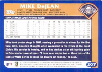 2003 Topps #207 Mike Dejean Back