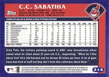 2003 Topps #214 C.C. Sabathia Back