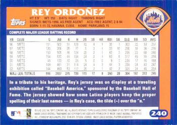 2003 Topps #240 Rey Ordonez Back