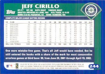 2003 Topps #244 Jeff Cirillo Back