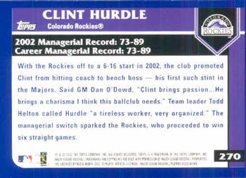 2003 Topps #270 Clint Hurdle Back