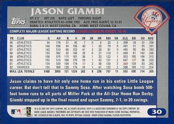 2003 Topps #30 Jason Giambi Back