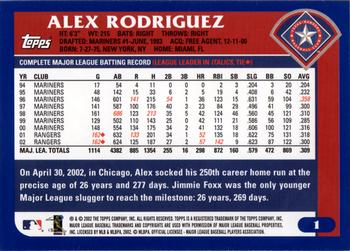 2003 Topps #1 Alex Rodriguez Back