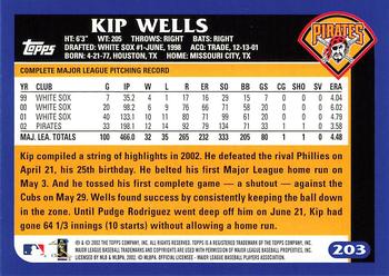 2003 Topps #203 Kip Wells Back