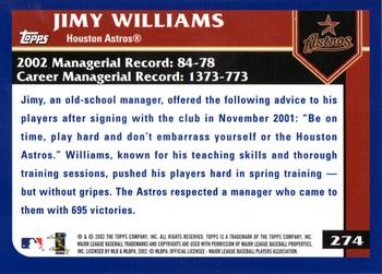 2003 Topps #274 Jimy Williams Back