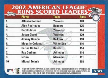 2003 Topps #338 American League Runs Scored Leaders Back