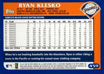 2003 Topps #459 Ryan Klesko Back