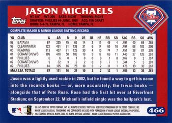 2003 Topps #466 Jason Michaels Back