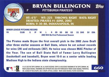 2003 Topps #660 Bryan Bullington Back