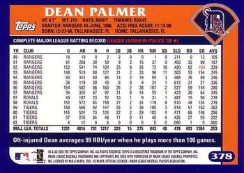 2003 Topps #378 Dean Palmer Back