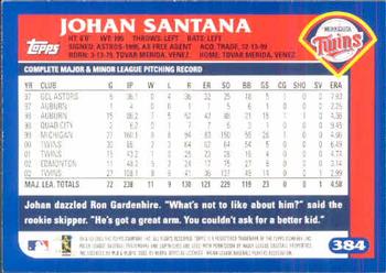 2003 Topps #384 Johan Santana Back
