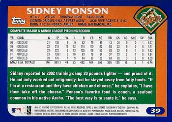 2003 Topps #39 Sidney Ponson Back