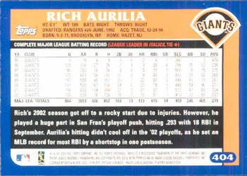 2003 Topps #404 Rich Aurilia Back