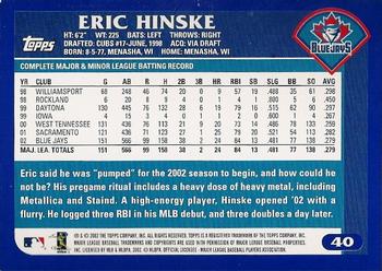 2003 Topps #40 Eric Hinske Back
