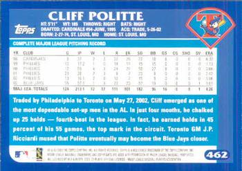 2003 Topps #462 Cliff Politte Back
