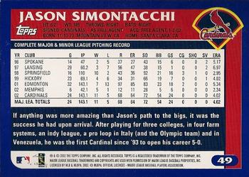 2003 Topps #49 Jason Simontacchi Back