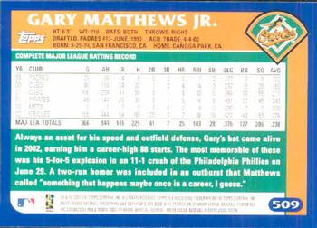 2003 Topps #509 Gary Matthews Jr. Back