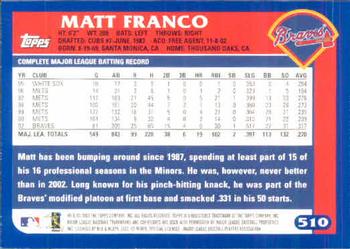 2003 Topps #510 Matt Franco Back