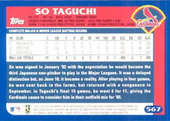 2003 Topps #567 So Taguchi Back