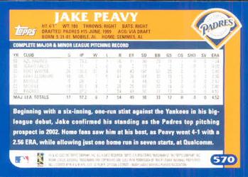 2003 Topps #570 Jake Peavy Back