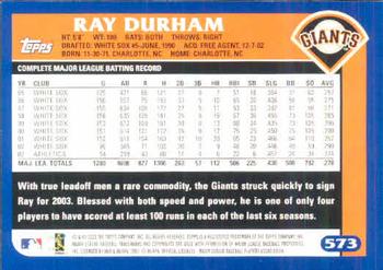 2003 Topps #573 Ray Durham Back