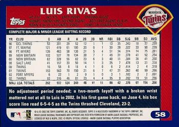2003 Topps #58 Luis Rivas Back
