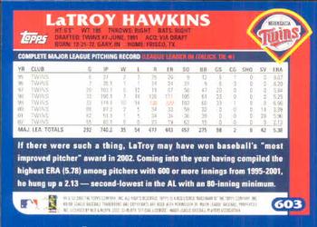 2003 Topps #603 LaTroy Hawkins Back