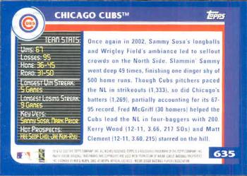 2003 Topps #635 Chicago Cubs Back
