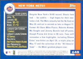 2003 Topps #648 New York Mets Back