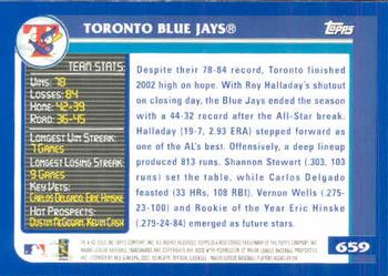 2003 Topps #659 Toronto Blue Jays Back