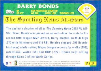 2003 Topps #713 Barry Bonds Back
