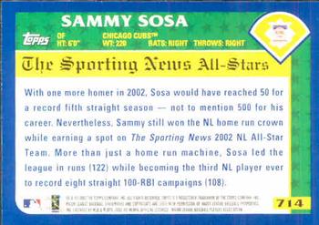2003 Topps #714 Sammy Sosa Back