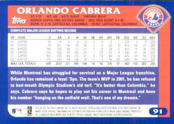 2003 Topps #91 Orlando Cabrera Back