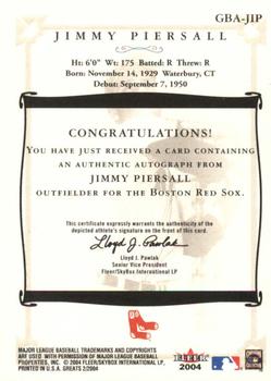 2004 Fleer Greats of the Game - Autographs #GBA-JIP Jimmy Piersall Back