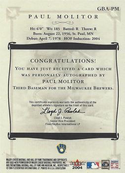 2004 Fleer Greats of the Game - Autographs #GBA-PM Paul Molitor Back