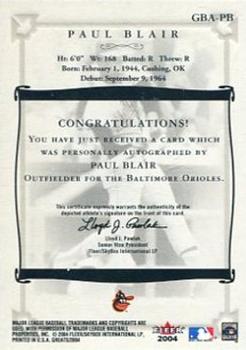 2004 Fleer Greats of the Game - Autographs #GBA-PB Paul Blair Back