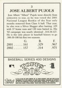 2003 Topps 205 #3 Albert Pujols Back