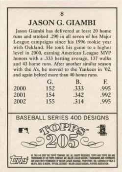 2003 Topps 205 #8 Jason Giambi Back