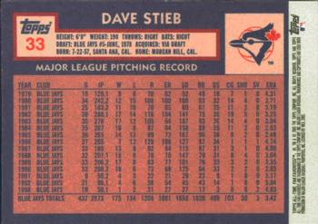 2003 Topps All-Time Fan Favorites #33 Dave Stieb Back