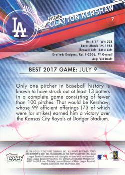 2017 Bowman's Best - Gold Refractor #7 Clayton Kershaw Back