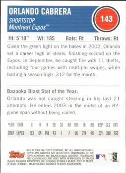 2003 Bazooka #143 Orlando Cabrera Back